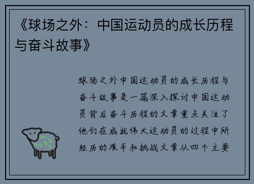 《球场之外：中国运动员的成长历程与奋斗故事》